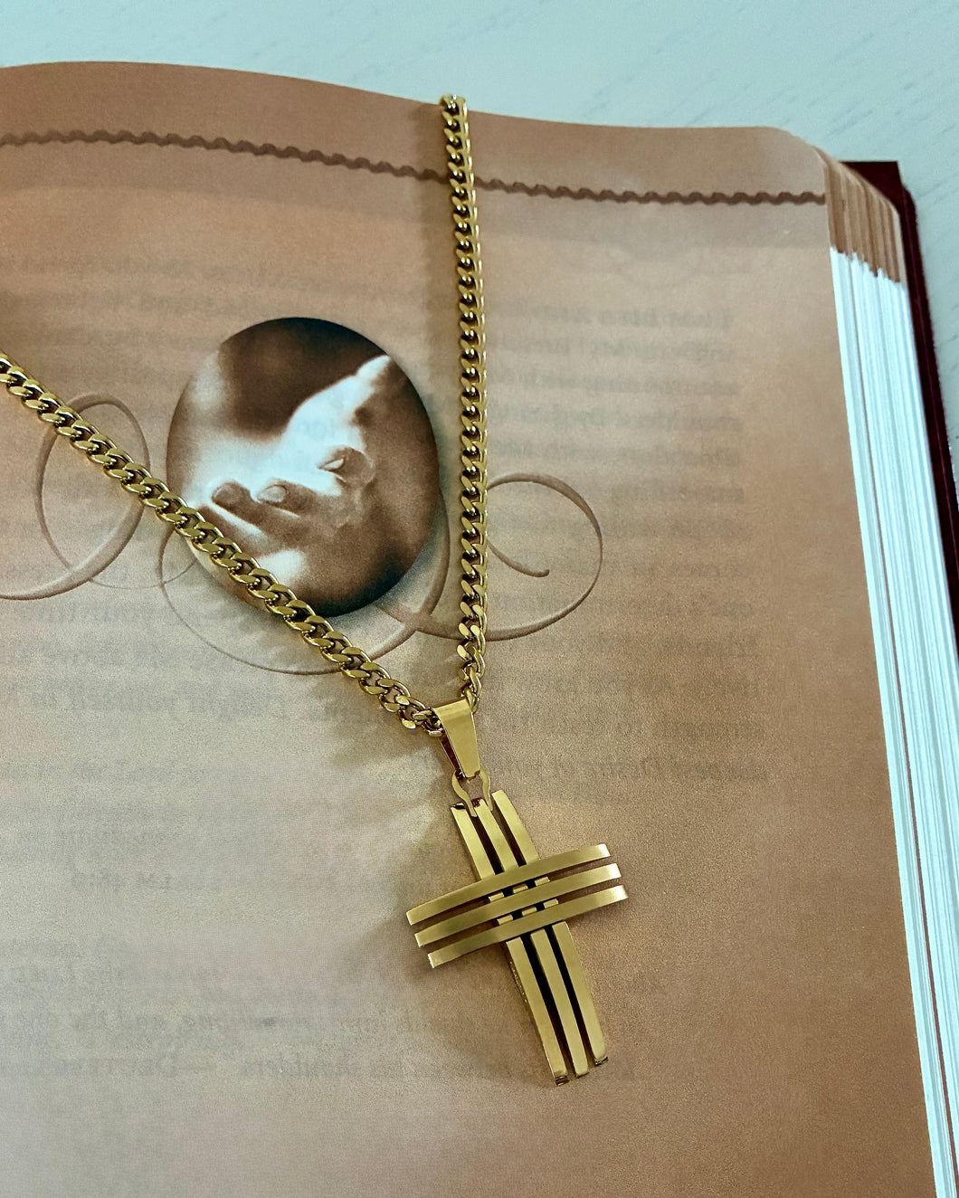 Three Bar Cross Gold Tone