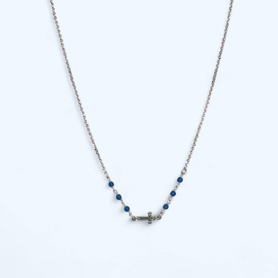 Blue Bead Sideways Cross