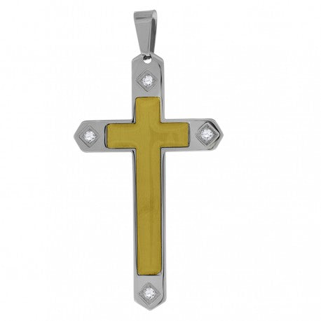 Stainless Steel CZ Cross Pendant