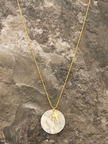 Round Cross Charm On Mother Of Pearl Necklace