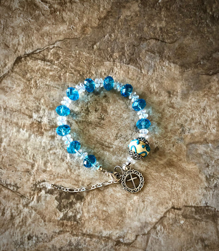 Crystal Beads Rosary Cross Bracelet